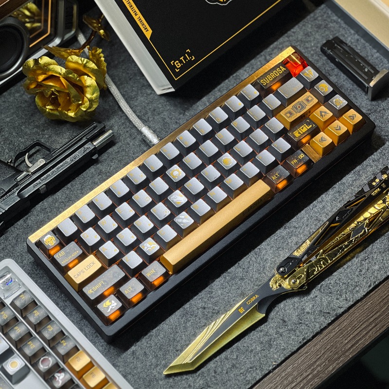 Pc Gaming Set - Altın Gül Tema Klavye Tuşları Seti